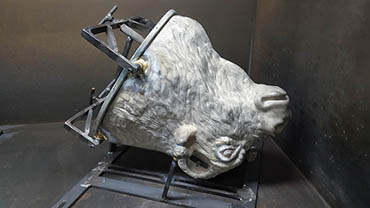 Electroformed and machined nickel-plated real bull's head